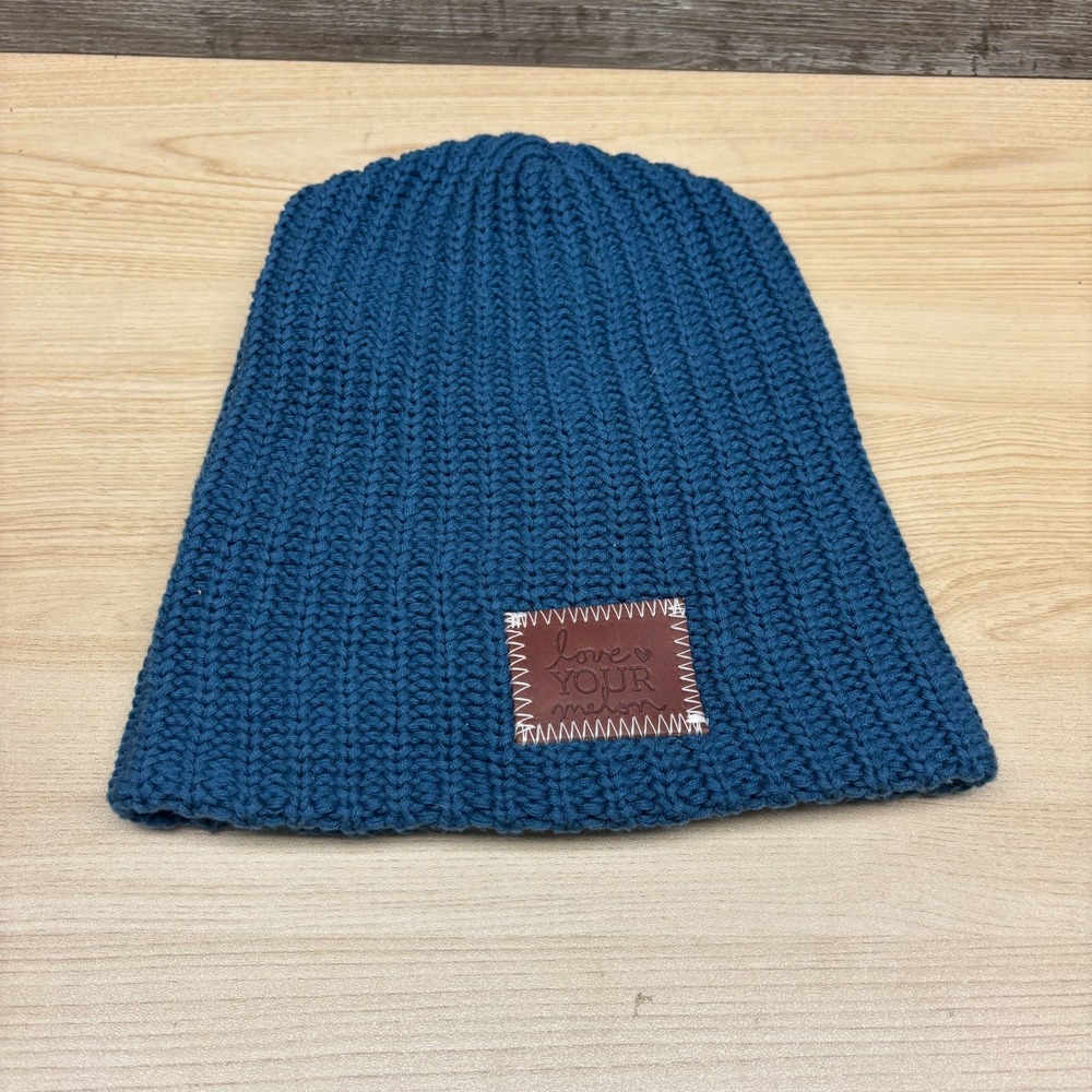 Love Your‎ Melon Hat Beanie Womens One Size Blue Knit Ribbed Slouchy Winter